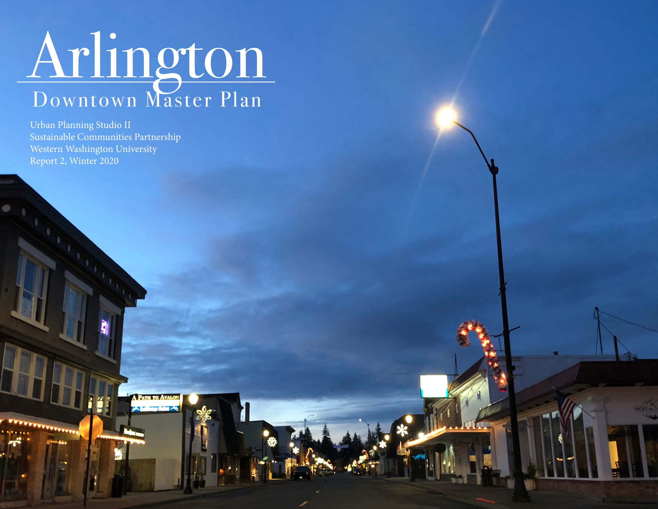Cover of the Arlington Downtown Corridor Report with a title and an image of downtown Arlington