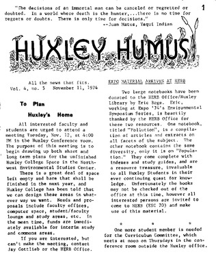 An archival scan of a Huxley Humus newsletter