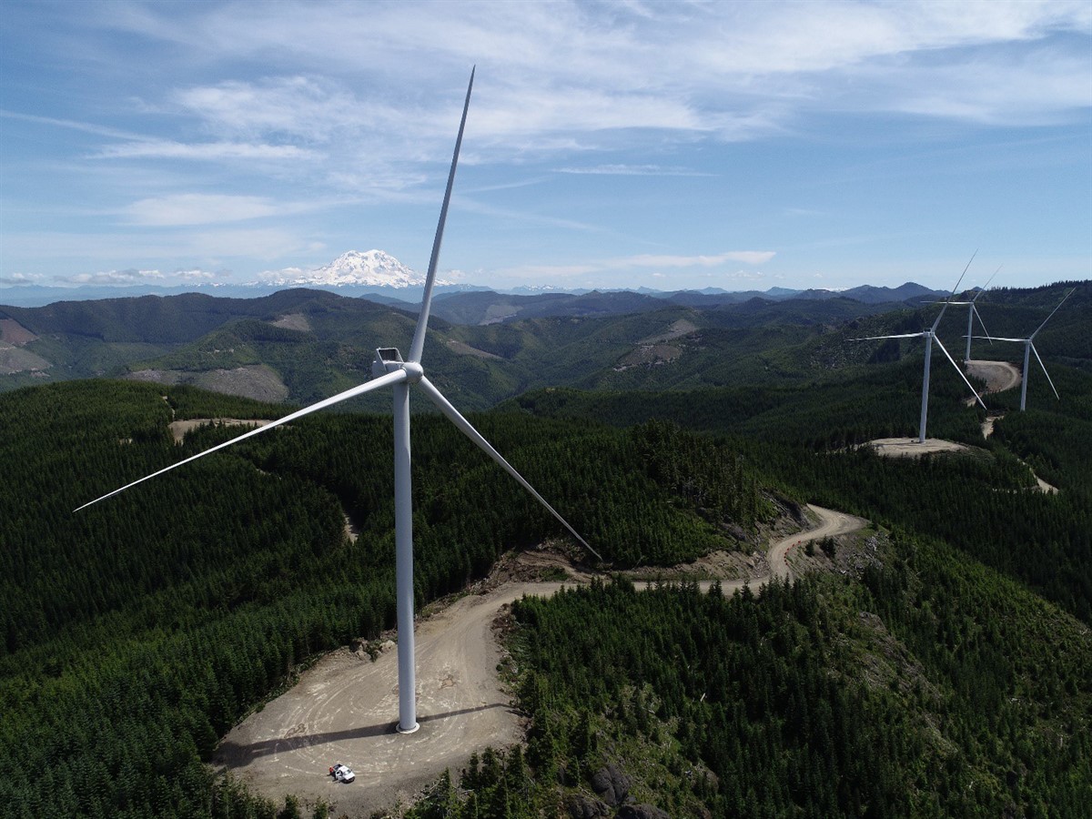 Bird's eye view of the Skookumchuck wind facility, from which Western offsets its electricity carbon emissions