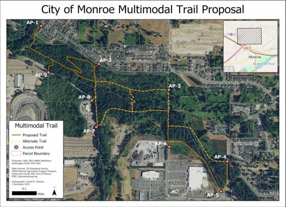 Map of Proposed Multimodal Trail in Monroe